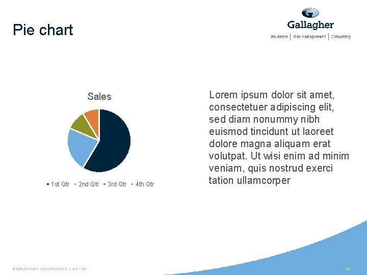 Pie chart Sales 1 st Qtr 2 nd Qtr © 2019 ARTHUR J. GALLAGHER