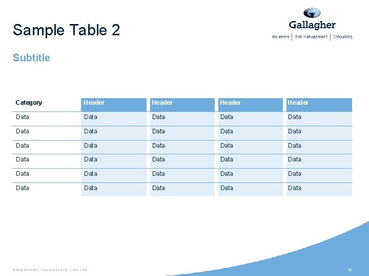 Sample Table 2 Subtitle Category Header Data Data Data Data Data Data Data Data