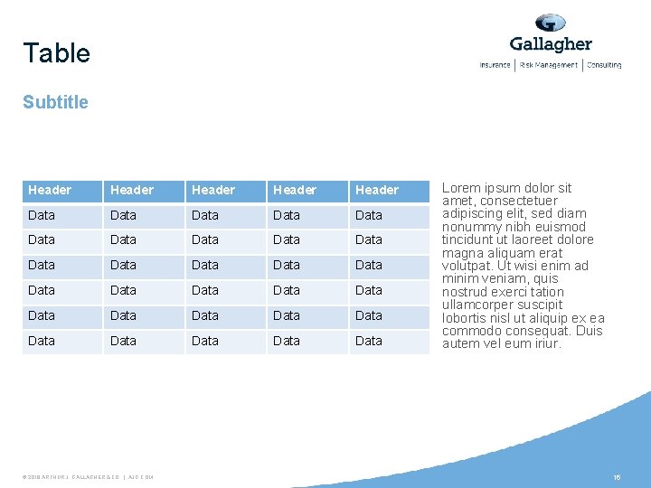 Table Subtitle Header Header Data Data Data Data Data Data Data Data © 2019