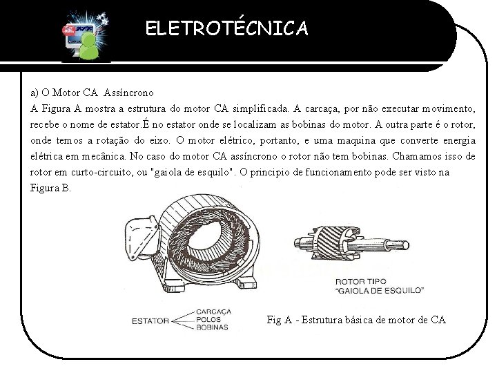 ELETROTÉCNICA Professor Etevaldo Costa a) O Motor CA Assíncrono A Figura A mostra a