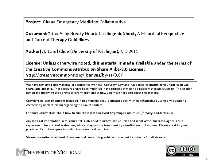 Project: Ghana Emergency Medicine Collaborative Document Title: Achy Breaky Heart: Cardiogenic Shock, A Historical