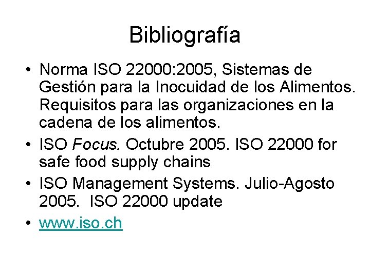 ISO 22000 2005 Sistema de Gestin para la