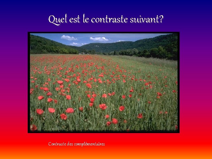 Quel est le contraste suivant? Contraste des complémentaires 