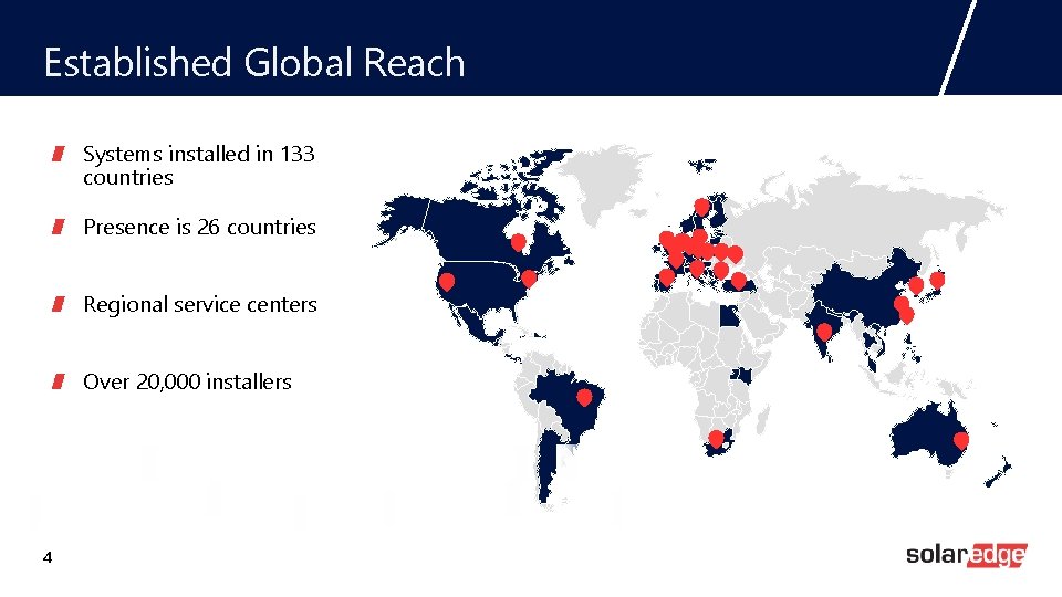 Established Global Reach Systems installed in 133 countries Presence is 26 countries Regional service