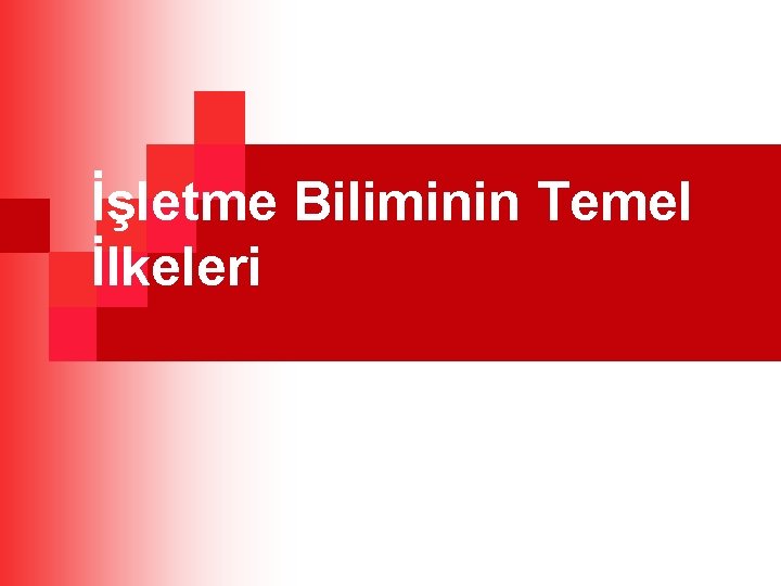 İşletme Biliminin Temel İlkeleri 