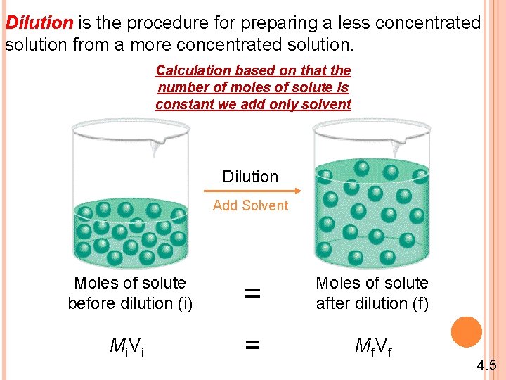 Dilution is the procedure for preparing a less concentrated solution from a more concentrated