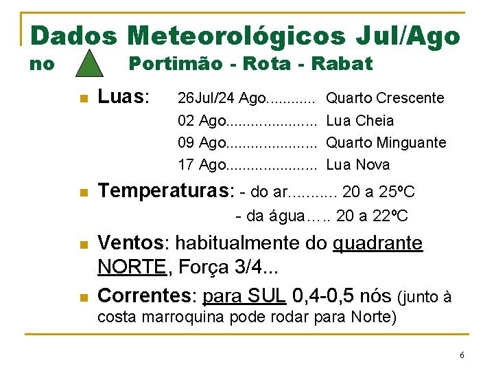 Dados Meteorológicos Jul/Ago no Portimão - Rota - Rabat n Luas: 26 Jul/24 Ago.