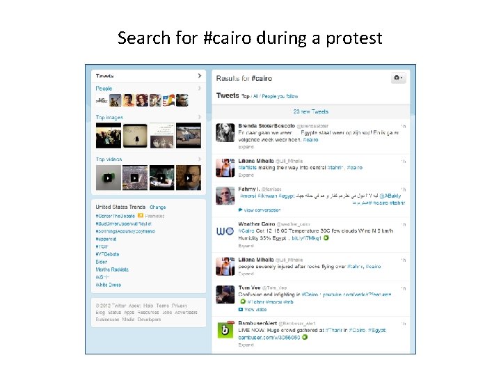 Search for #cairo during a protest 
