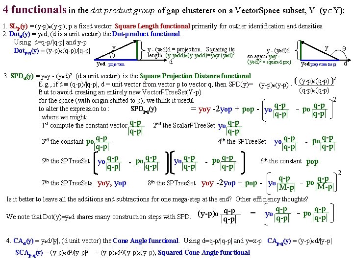 4 functionals in the dot product group of gap clusterers on a Vector. Space