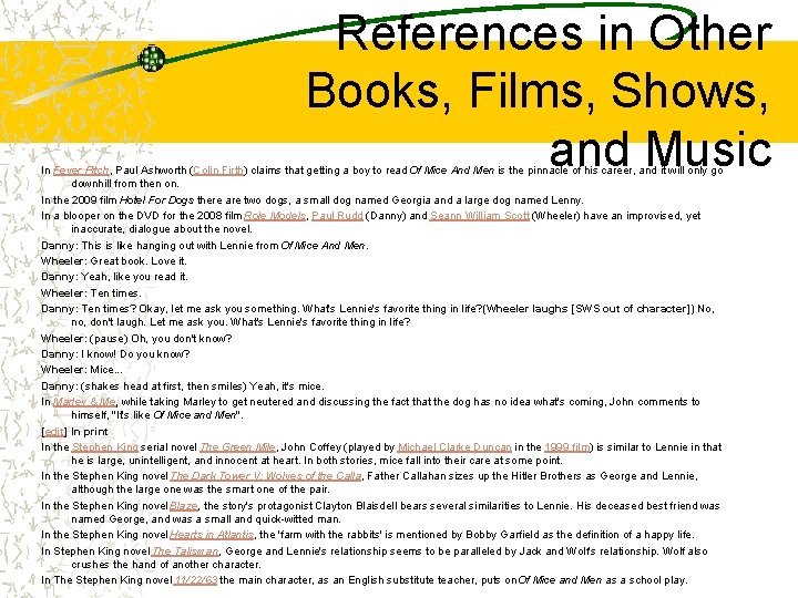 References in Other Books, Films, Shows, and Music In Fever Pitch, Paul Ashworth (Colin