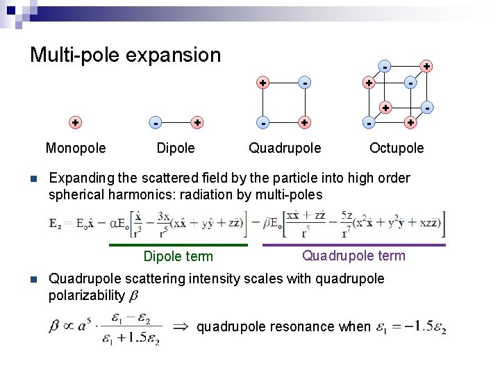 Multi-pole expansion + - + - + + Monopole n - + Dipole +