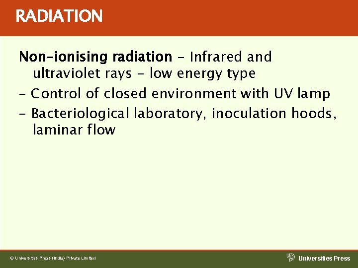 RADIATION Non-ionising radiation - Infrared and ultraviolet rays - low energy type - Control RADIATION Non-ionising radiation - Infrared and ultraviolet rays - low energy type - Control