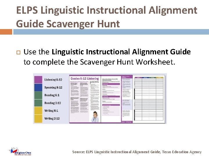 ELPS Linguistic Instructional Alignment Guide Scavenger Hunt Use the Linguistic Instructional Alignment Guide to
