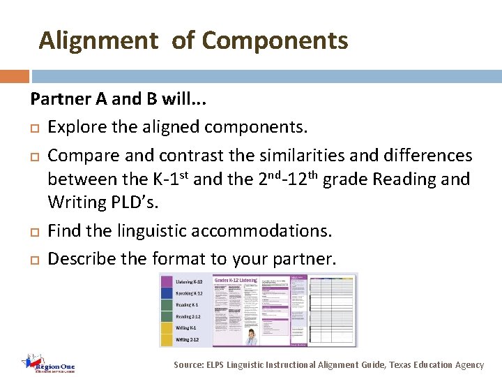 Alignment of Components Partner A and B will. . . Explore the aligned components.