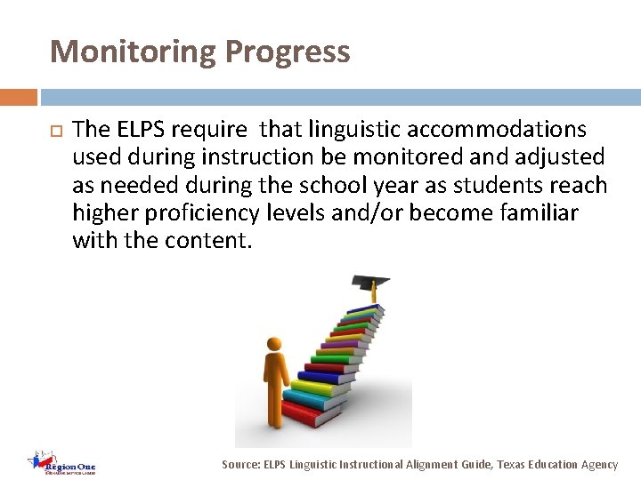 Monitoring Progress The ELPS require that linguistic accommodations used during instruction be monitored and