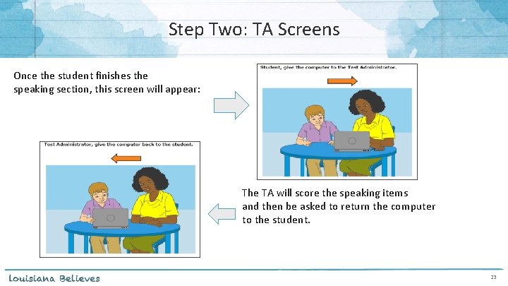 Step Two: TA Screens Once the student finishes the speaking section, this screen will