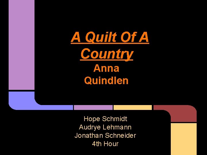 A Quilt Of A Country Anna Quindlen Hope Schmidt Audrye Lehmann Jonathan Schneider 4