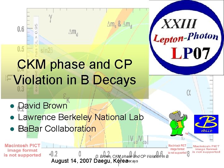 CKM phase and CP Violation in B Decays l l l David Brown Lawrence