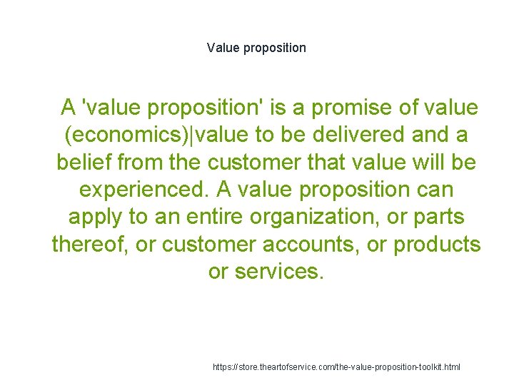 Value proposition 1 A 'value proposition' is a promise of value (economics)|value to be