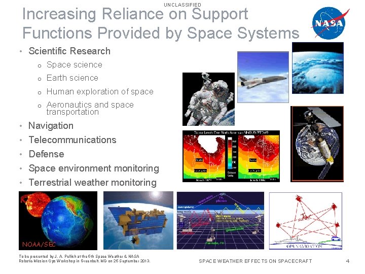 UNCLASSIFIED Increasing Reliance on Support Functions Provided by Space Systems • • • Scientific