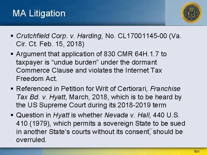 MA Litigation § Crutchfield Corp. v. Harding, No. CL 17001145 -00 (Va. Cir. Ct.