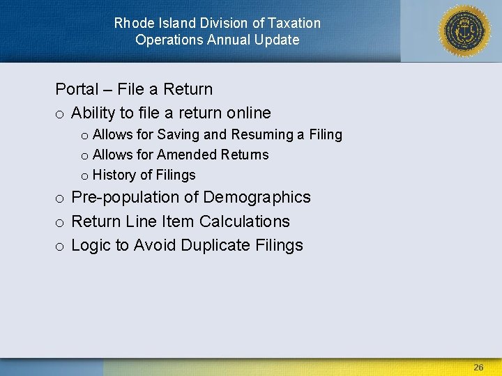 Rhode Island Division of Taxation Operations Annual Update Portal – File a Return o