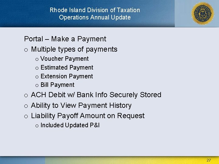 Rhode Island Division of Taxation Operations Annual Update Portal – Make a Payment o