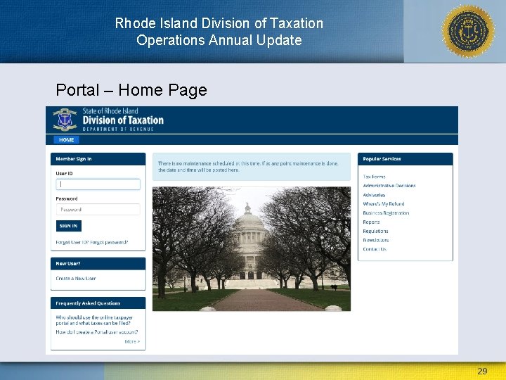 Rhode Island Division of Taxation Operations Annual Update Portal – Home Page 29 