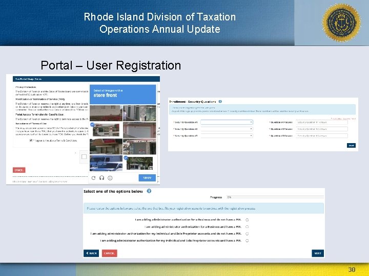 Rhode Island Division of Taxation Operations Annual Update Portal – User Registration 30 