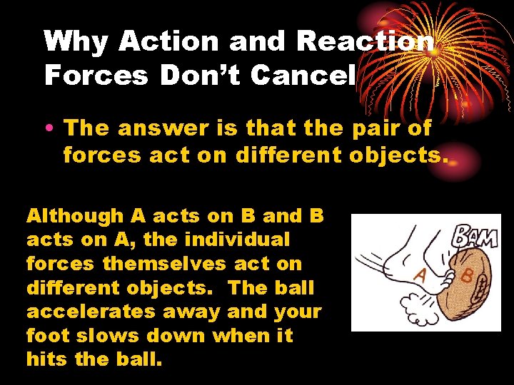 Why Action and Reaction Forces Don’t Cancel • The answer is that the pair