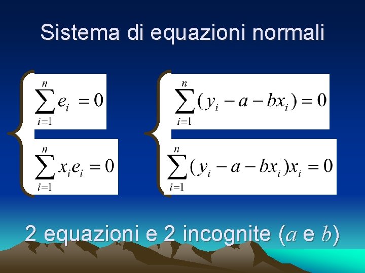 Sistema di equazioni normali 2 equazioni e 2 incognite (a e b) 