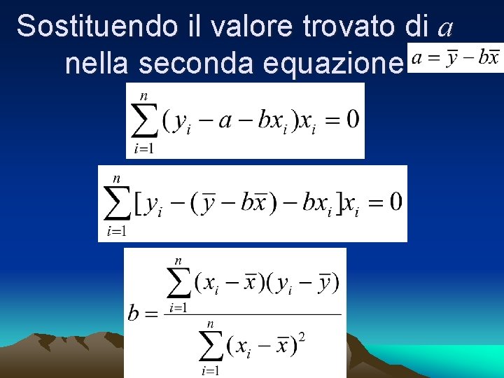 Sostituendo il valore trovato di a nella seconda equazione 