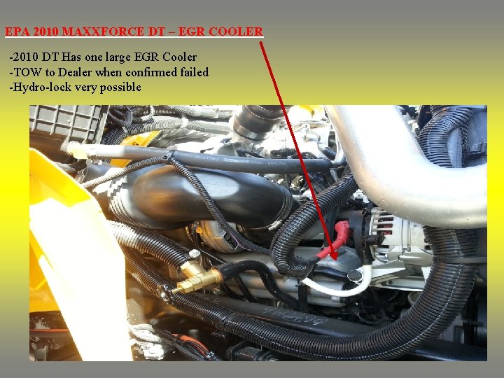 EPA 2010 MAXXFORCE DT – EGR COOLER -2010 DT Has one large EGR Cooler EPA 2010 MAXXFORCE DT – EGR COOLER -2010 DT Has one large EGR Cooler
