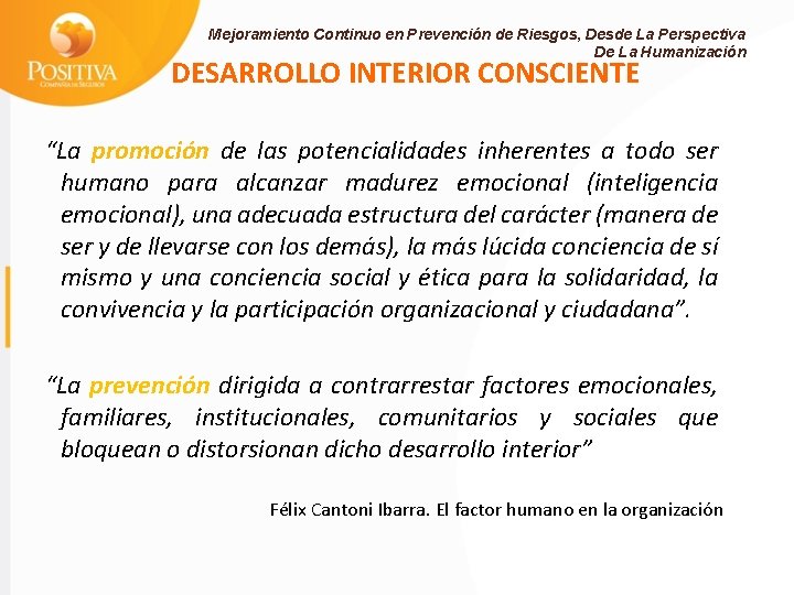 Mejoramiento Continuo en Prevención de Riesgos, Desde La Perspectiva De La Humanización DESARROLLO INTERIOR