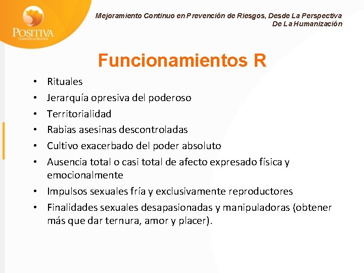 Mejoramiento Continuo en Prevención de Riesgos, Desde La Perspectiva De La Humanización Funcionamientos R