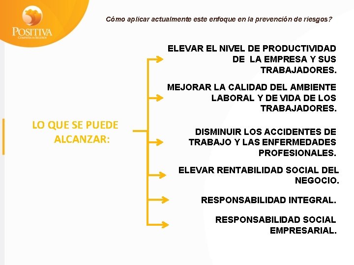 Cómo aplicar actualmente este enfoque en la prevención de riesgos? ELEVAR EL NIVEL DE