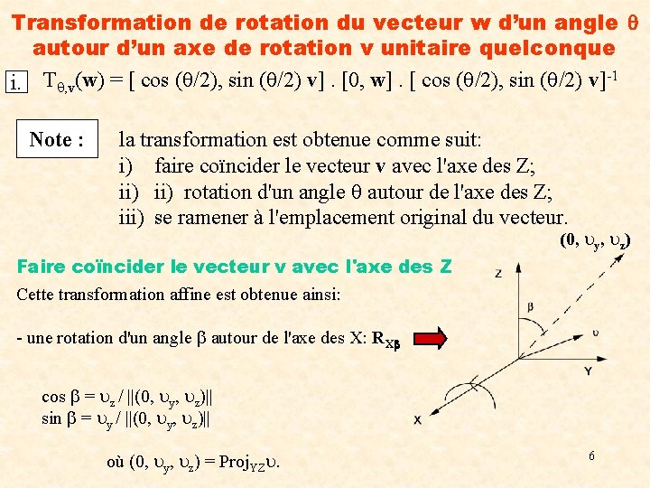 Transformation de rotation du vecteur w d’un angle autour d’un axe de rotation v
