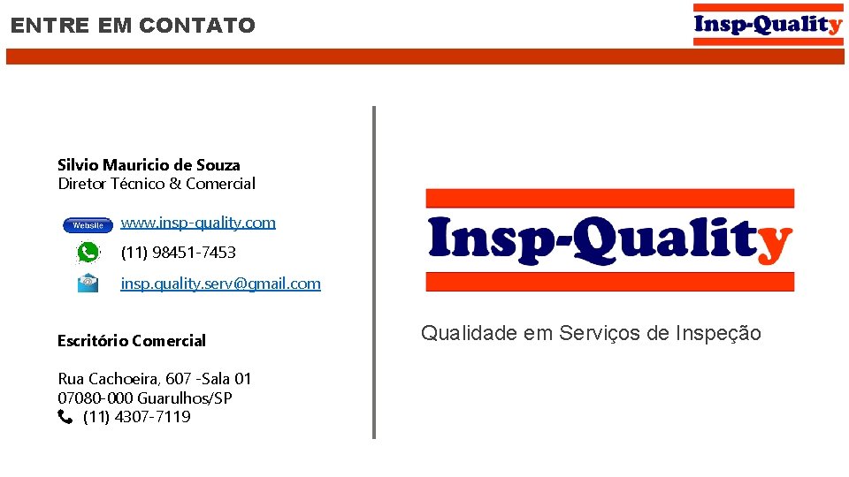 ENTRE EM CONTATO Silvio Mauricio de Souza Diretor Técnico & Comercial www. insp-quality. com