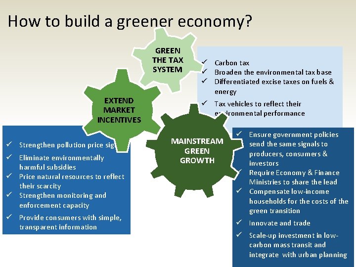 How to build a greener economy? GREEN THE TAX SYSTEM EXTEND MARKET INCENTIVES ü