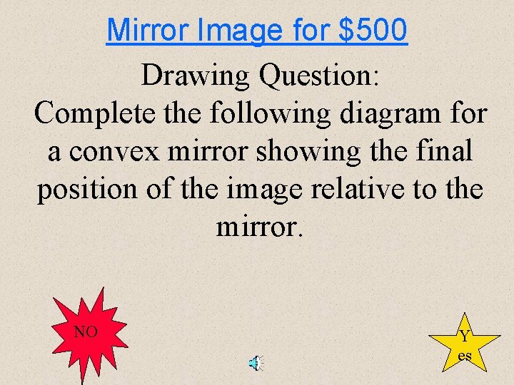 Mirror Image for $500 Drawing Question: Complete the following diagram for a convex mirror