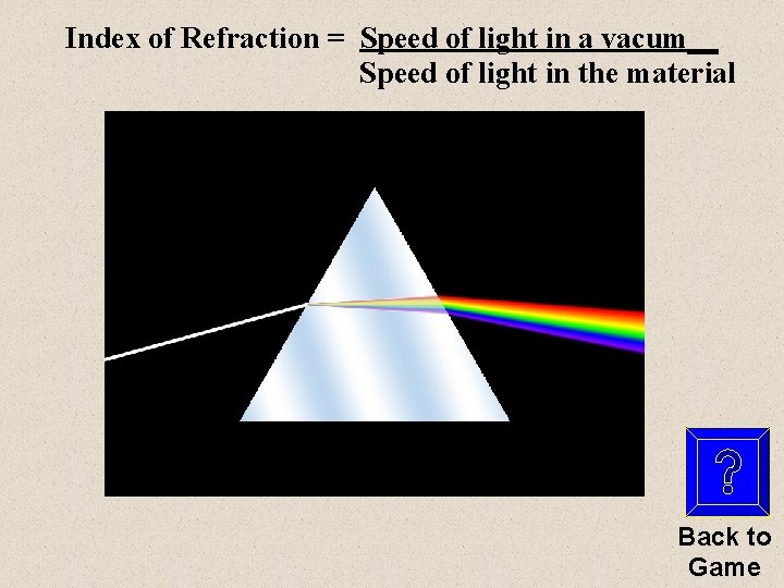 Index of Refraction = Speed of light in a vacum__ Speed of light in