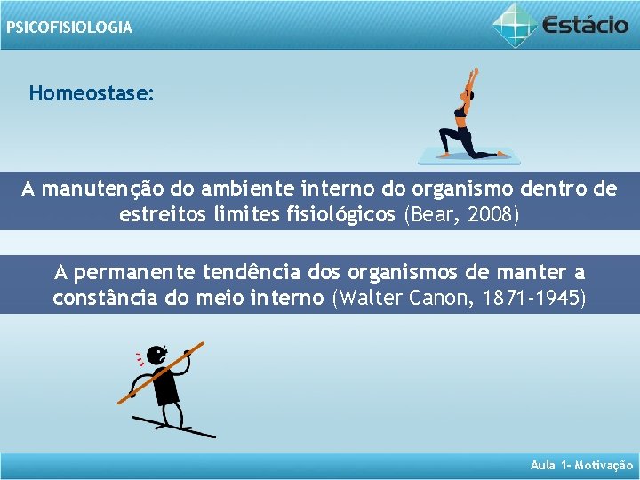 PSICOFISIOLOGIA Homeostase: A manutenção do ambiente interno do organismo dentro de estreitos limites fisiológicos