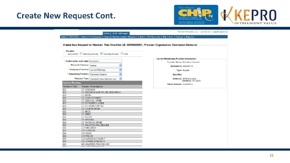 Create New Request Cont. 23 Create New Request Cont. 23