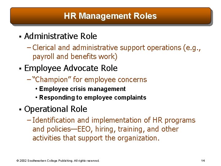 HR Management Roles § Administrative Role – Clerical and administrative support operations (e. g.