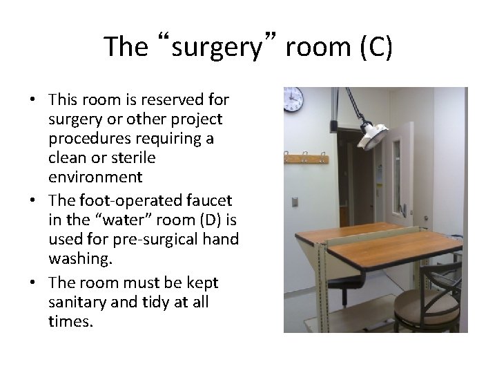 The “surgery” room (C) • This room is reserved for surgery or other project