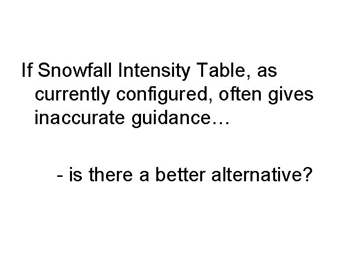 If Snowfall Intensity Table, as currently configured, often gives inaccurate guidance… - is there