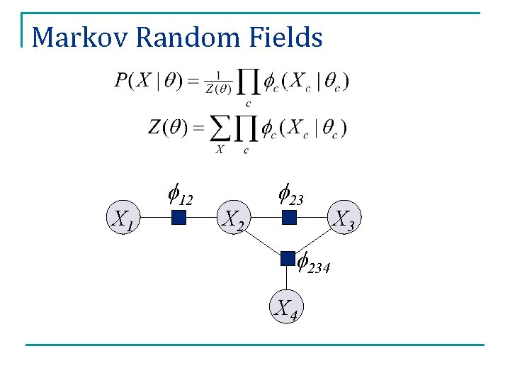 Markov Random Fields X 1 12 X 2 23 234 X 3 