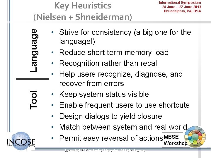 Tool Language Key Heuristics (Nielsen + Shneiderman) International Symposium 24 June – 27 June