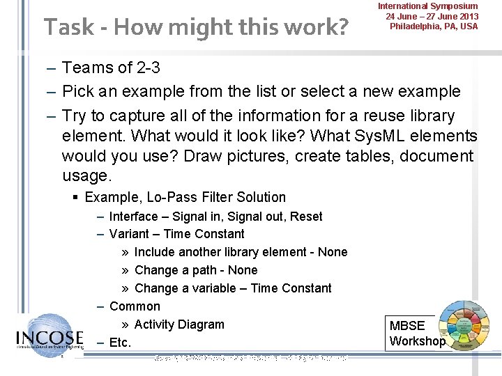 Task - How might this work? International Symposium 24 June – 27 June 2013