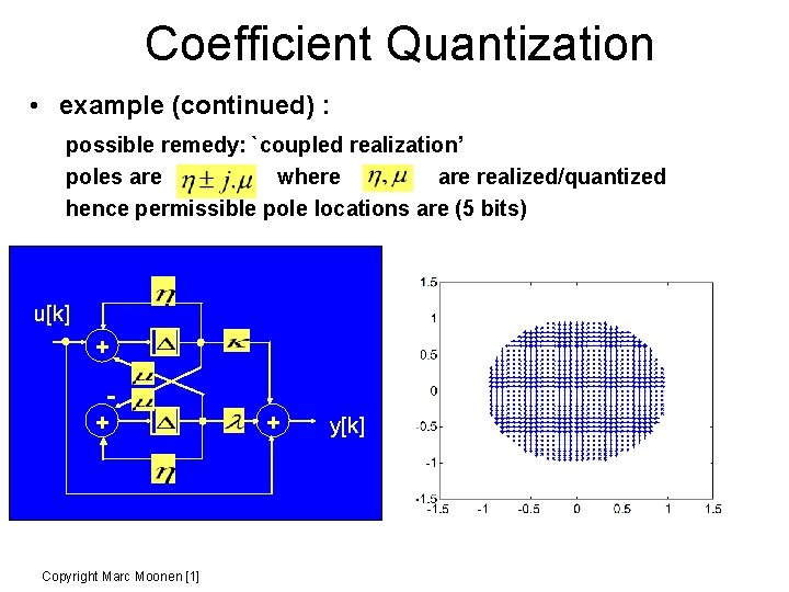 Coefficient Quantization • example (continued) : possible remedy: `coupled realization’ poles are where are